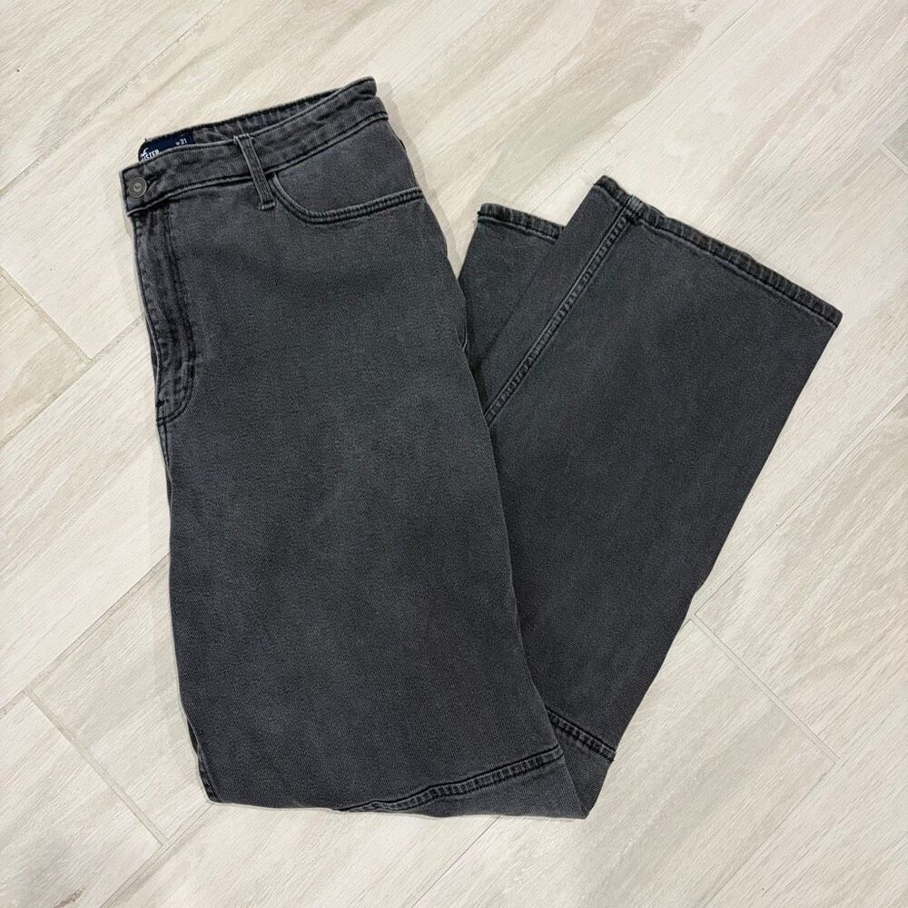 Hollister Ultra High-Rise Dad Jeans Washed Black Seamed Panel - Size 13R